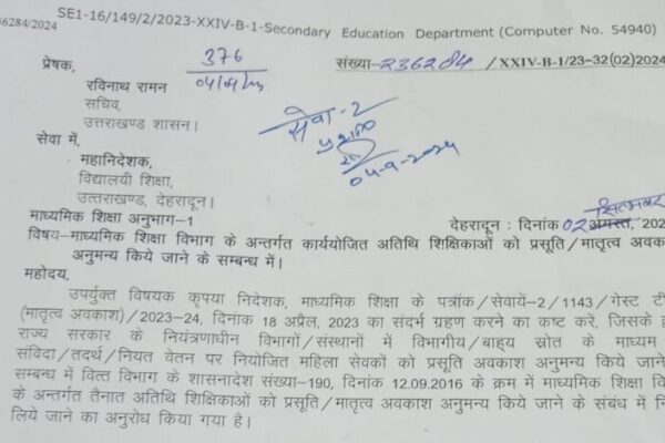 अतिथि शिक्षिकाओं को भी 180 दिन का मातृत्व अवकाश, देखें आदेश