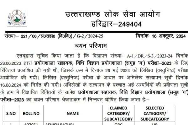 उत्तराखण्ड लोक सेवा आयोग ने घोषित किया इन दो भर्ती परीक्षाओं का रिजल्ट