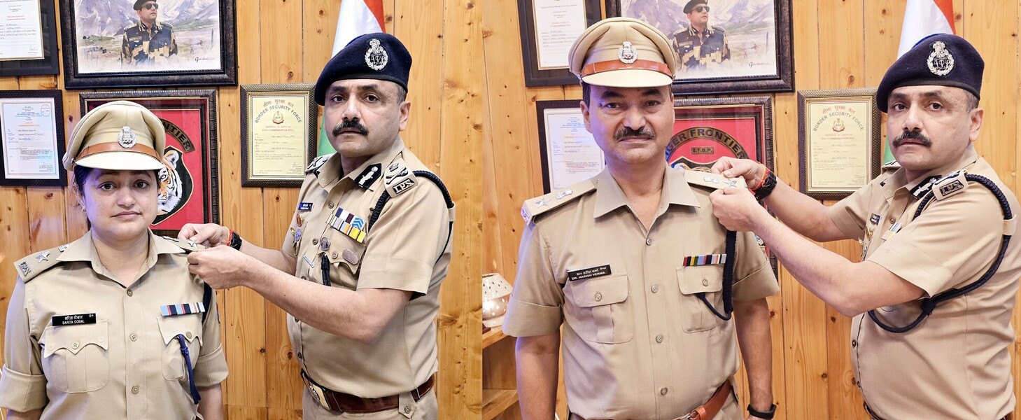 IPS में प्रोन्नत सरिता डोबाल और हरीश वर्मा को DGP ने पहनाए बैच