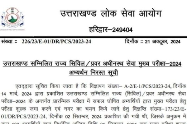 122 अभ्यर्थी उत्तराखंड PCS मुख्य परीक्षा के लिए अयोग्य घोषित
