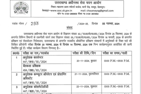 UKSSSC ने इन दो भर्ती परीक्षाओं का कार्यक्रम किया जारी