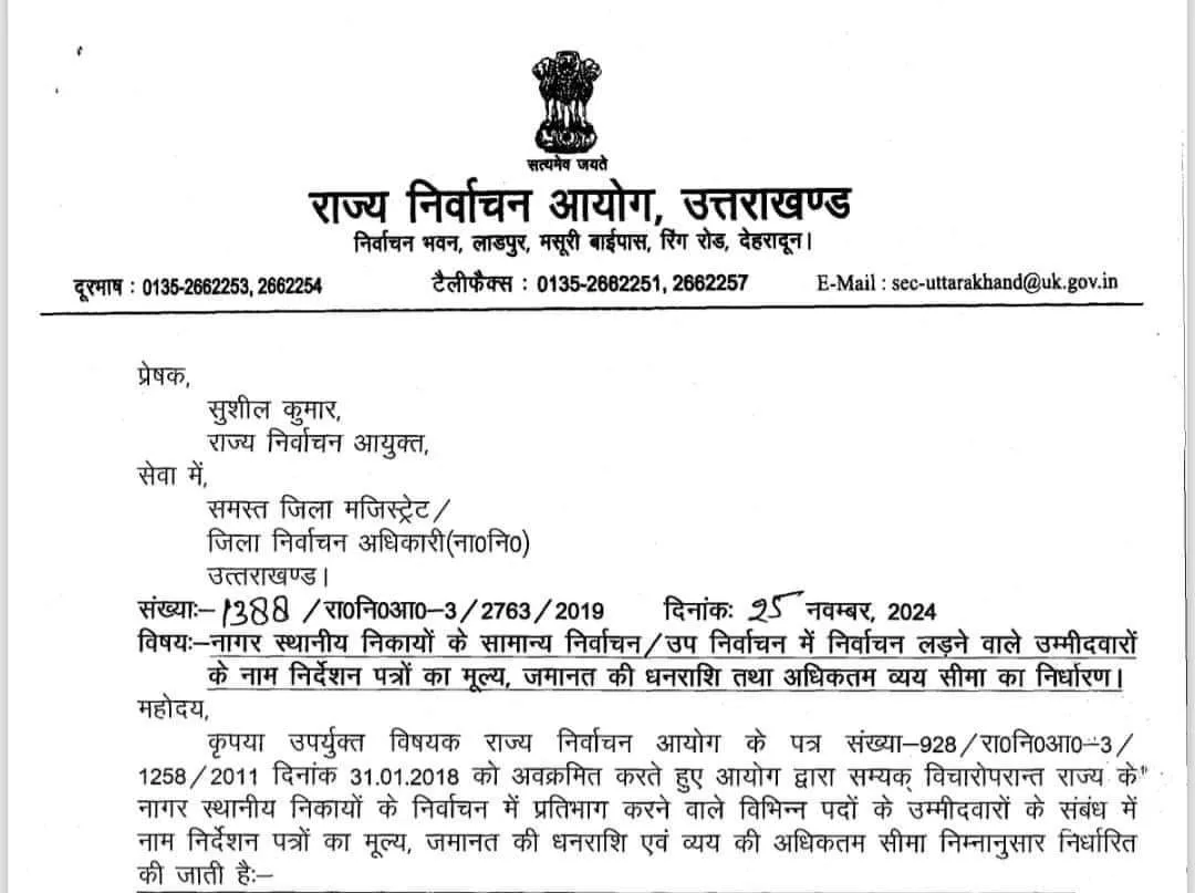 निकाय चुनाव को लेकर बड़ा अपडेट, प्रत्याशियों के खर्च की सीमा तय