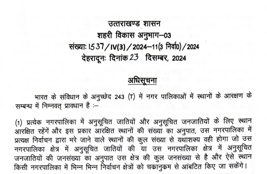 निकायों में आरक्षण की फाइनल अधिसूचना जारी