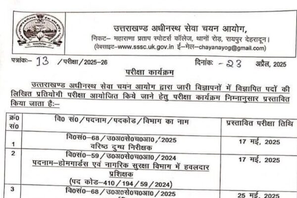 UKSSSC ने जारी किया 13 भर्ती परीक्षाओं का कैलेंडर UKSSSC ने जारी किया 13 भर्ती परीक्षाओं का कैलेंडर