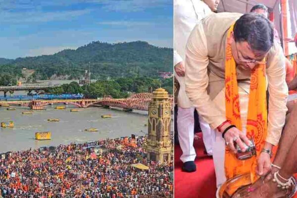 मुख्यमंत्री धामी ने कावंड़ियों के चरण धोए, शिवभक्तों पर हैलीकाॅप्टर से पुष्प वर्षा