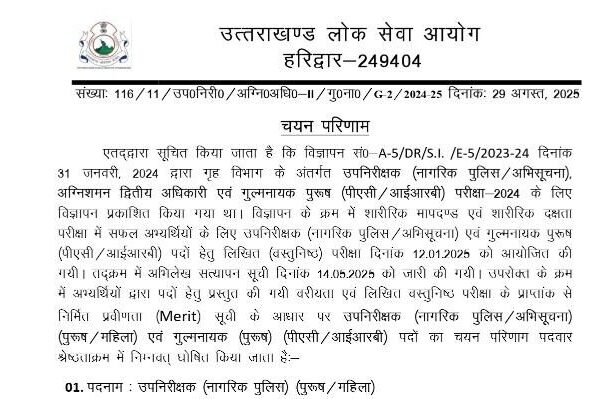 UKPSC: दरोगा भर्ती परीक्षा का रिजल्ट घोषित, चयनित अभ्यार्थियों के नाम यहां देखें