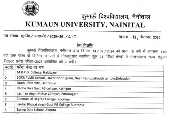 उत्तराखंड में 14 सितम्बर को 21 परीक्षा केंद्रों पर होगी बीएड प्रवेश परीक्षा