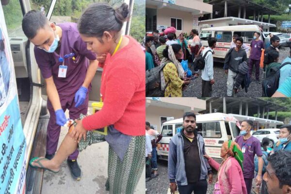 SGRRU और श्री महंत इन्दिरेश अस्पताल की टीम दवाइयां व मेडिकल सहायता लेकर सहस्त्रधारा पहुँची