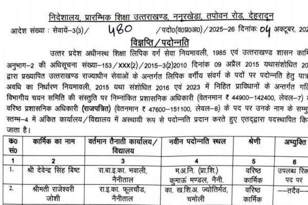 शिक्षा विभाग में बम्पर प्रमोशन, देखें आदेश