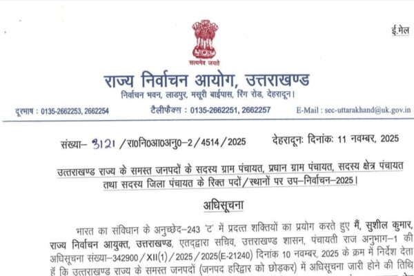 त्रिस्तरीय पंचायतों के उपचुनाव की अधिसूचना जारी, 20 नवम्बर को होगा मतदान