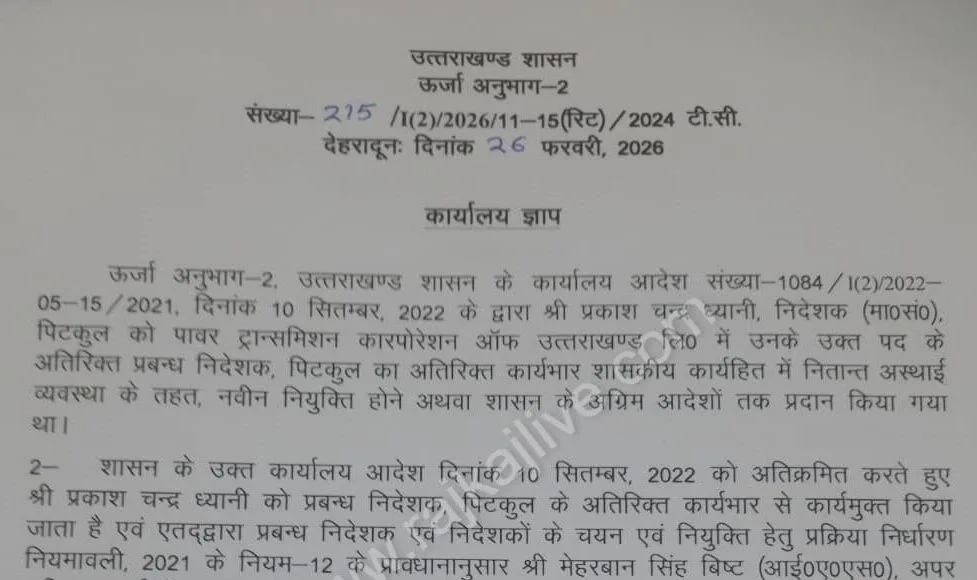 ध्यानी कार्यमुक्त, IAS बिष्ट को पिटकुल के MD का चार्ज