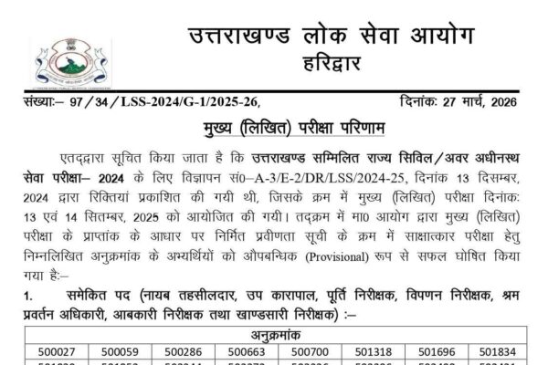 उत्तराखंड लोअर पीसीएस का रिजल्ट घोषित