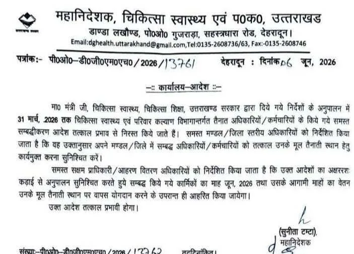स्वास्थ्य विभाग में सभी अटैचमेंट समाप्त, मूल तैनती स्थल पर लौटने के आदेश